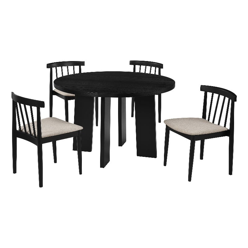 Pemberly Row 5-Piece Wood Dining Set with Spindle Chair in Wheat/Black