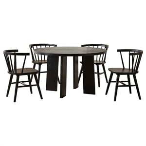 Pemberly Row 5-Piece Wood Dining Set with Spindle Back Chair in Black