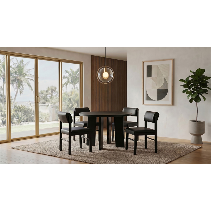 Pemberly Row 5-Piece Faux Leather and Wood Dining Set in Black