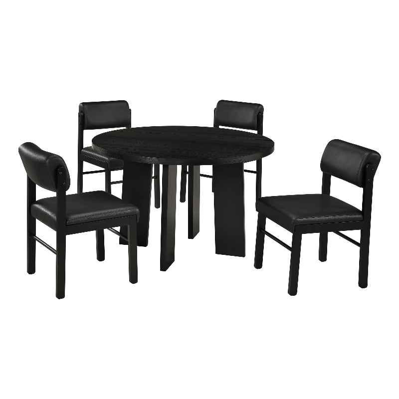 Pemberly Row 5-Piece Faux Leather and Wood Dining Set in Black