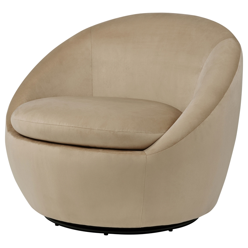 Pemberly Row Contemporary Velvet Upholstered Swivel Accent Chair in Camel