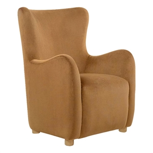 Pemberly Row Velvet Wingback Lounge Accent Chair in Cognac Brown