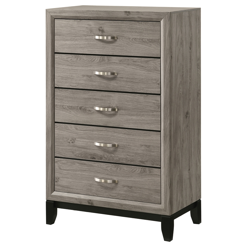 Pemberly Row 5-Drawer Transitional Wood Chest of Drawers in Light Taupe