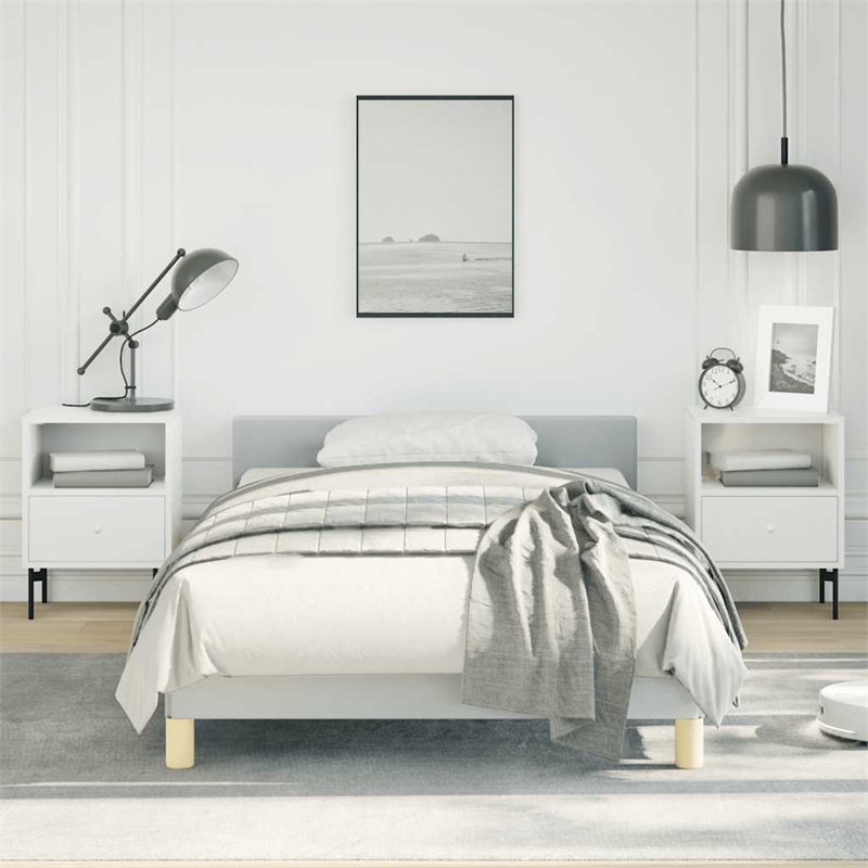 Pemberly Row Twin XL Bed Frame with Headboard in Light Grey Fabric