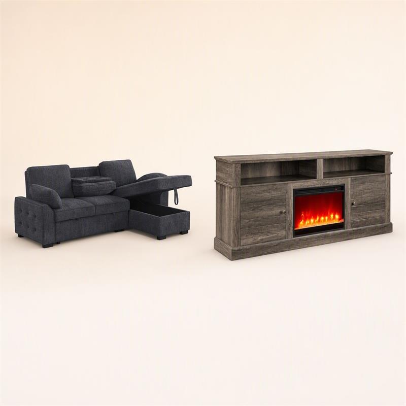 Pemberly Row Living Room Set of 2 - TV Stand and Sleeper Sectional