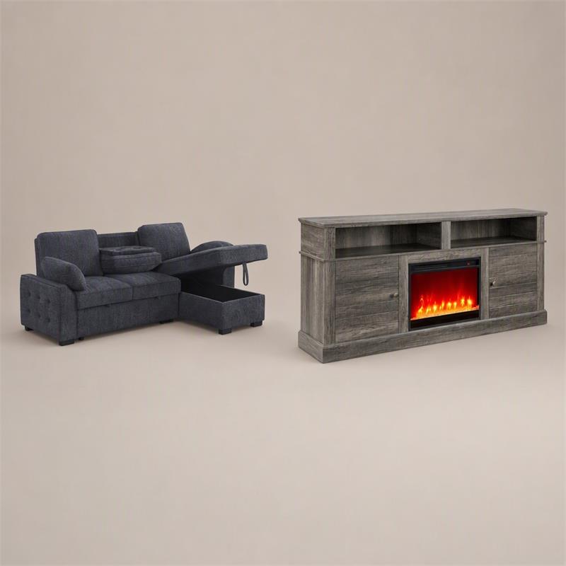 Pemberly Row Living Room Set of 2 - TV Stand and Sleeper Sectional