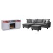 Pemberly Row 3Pc Set of Fireplace TV Console & Sectional Sofa with Ottoman