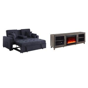  Pemberly Row Living Room Set of 2 - Fireplace TV Stand and Sleeper Loveseat