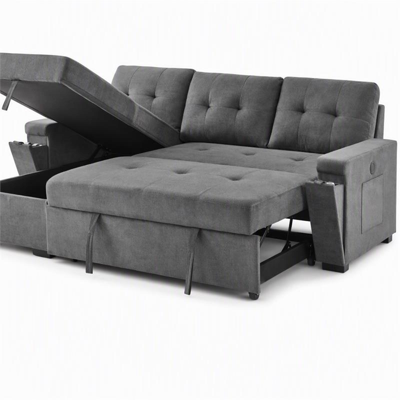 Pemberly Row 2-Piece Set of Sleeper Sectional Sofa & TV Stand with Fireplace