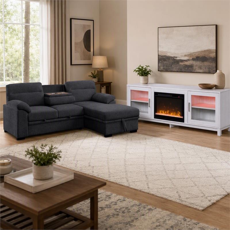 Pemberly Row Set of 2 TV Stand with Fireplace & Sleeper Sectional Sofa