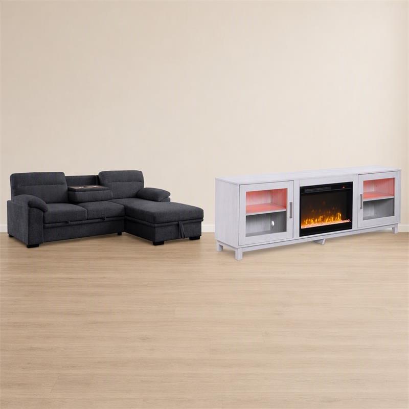 Pemberly Row Set of 2 TV Stand with Fireplace & Sleeper Sectional Sofa