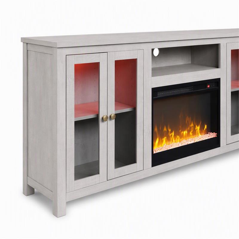 Pemberly Row Living Room Set of 2 Fireplace TV Stand & Sleeper Sectional Sofa