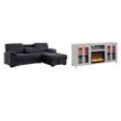 Pemberly Row Living Room Set of 2 Fireplace TV Stand & Sleeper Sectional Sofa