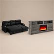 Pemberly Row Set of 2 Fireplace TV Console and Black Sleeper Sectional Sofa