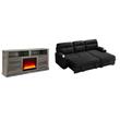 Pemberly Row Set of 2 Fireplace TV Console and Black Sleeper Sectional Sofa
