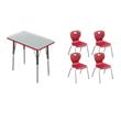 Pemberly Row 5-Piece Set of Classroom Desk and 4 Stacking Student Chairs