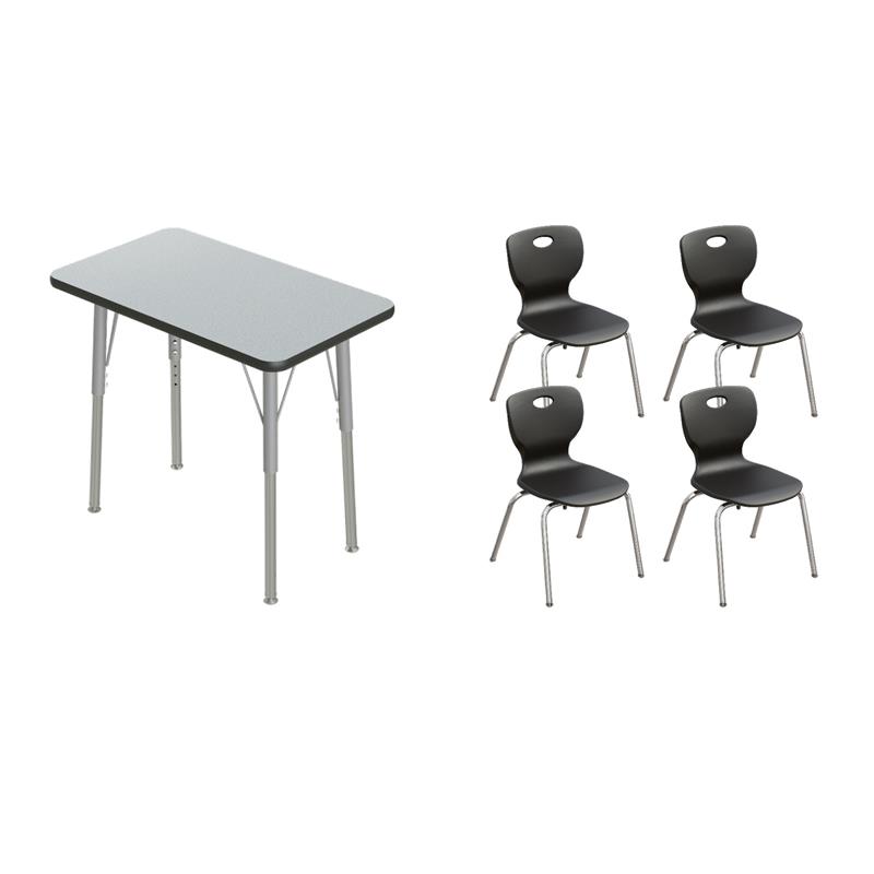 Pemberly Row 5-Piece Set of Classroom Desk and 4 Stacking Student Chairs
