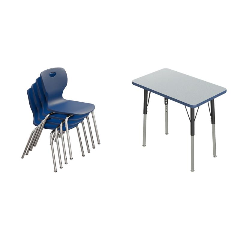 Pemberly Row 5-Piece Set of Classroom Desk and 4 Stacking Student Chairs