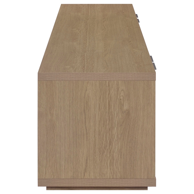 Pemberly Row 85-Inch TV Stand with Soft-Close Doors and Shelf in Latte