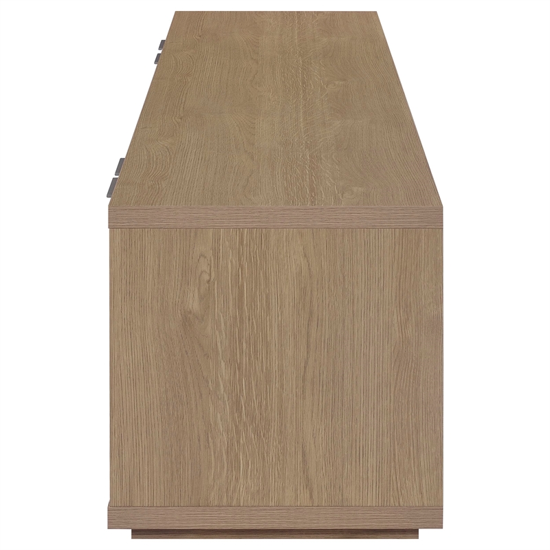 Pemberly Row 85-Inch TV Stand with Soft-Close Doors and Shelf in Latte