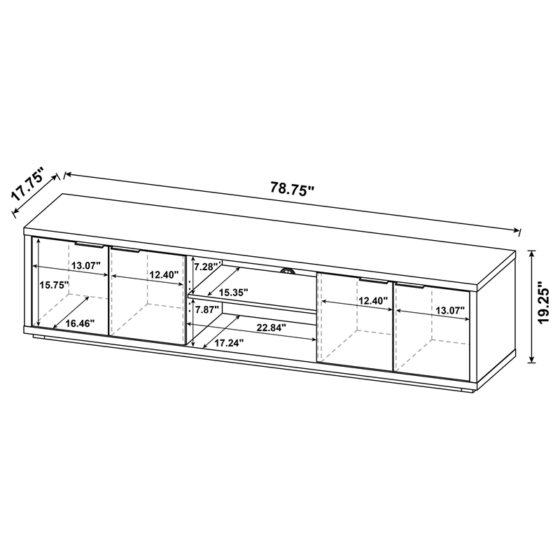 Pemberly Row 85-Inch TV Stand with Soft-Close Doors and Shelf in Latte