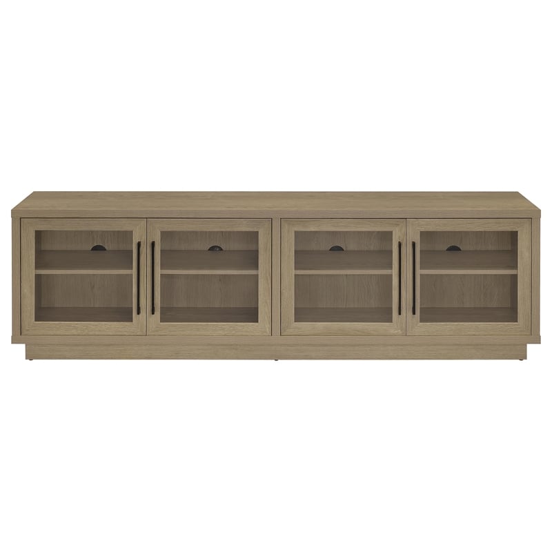 Pemberly Row Glass Door TV Stand for TVs up to 85 Inches in Latte