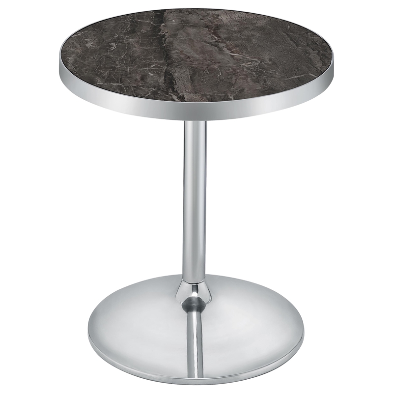 Pemberly Row Engineered Wood Round Faux Marble Top Side Table in Gray