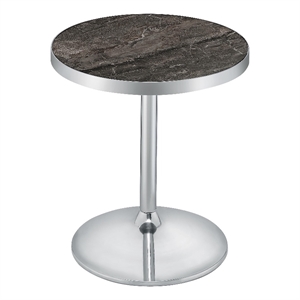 Pemberly Row Engineered Wood Round Faux Marble Top Side Table in Gray