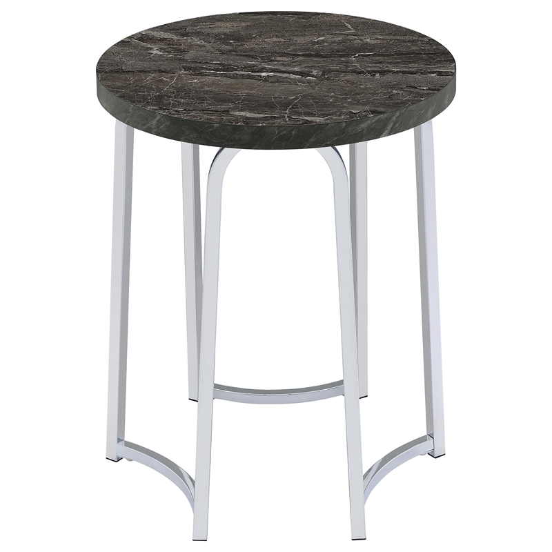 Pemberly Row Round Faux Marble Top Side Table with Arched Base in Gray