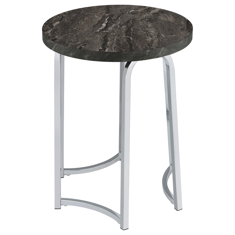 Pemberly Row Round Faux Marble Top Side Table with Arched Base in Gray