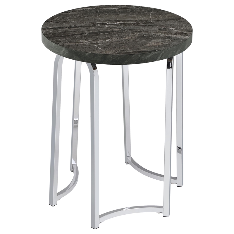Pemberly Row Round Faux Marble Top Side Table with Arched Base in Gray