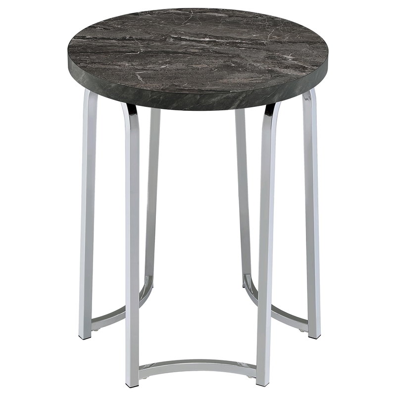 Pemberly Row Round Faux Marble Top Side Table with Arched Base in Gray