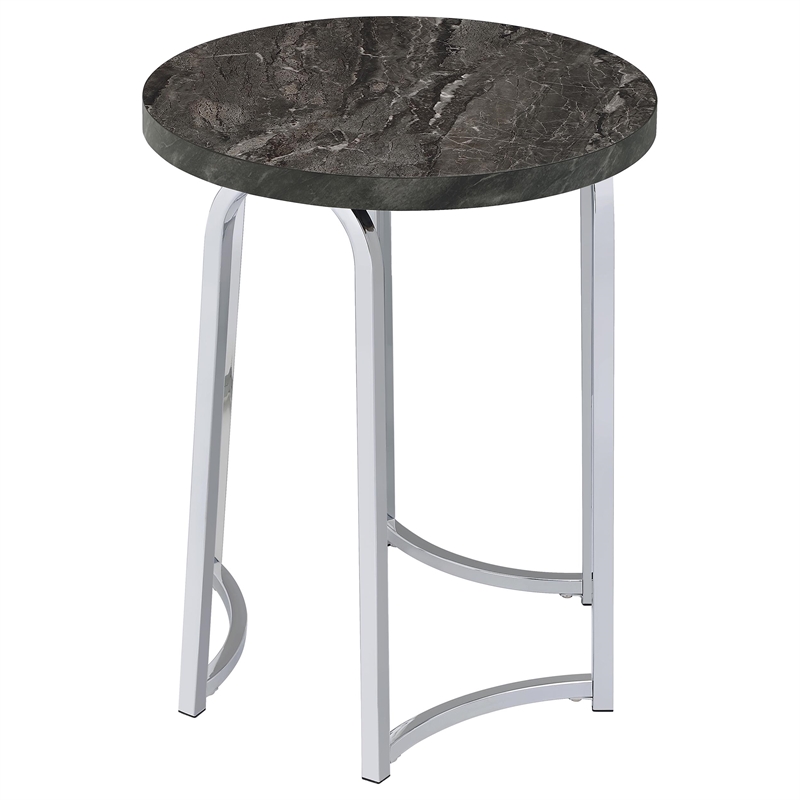 Pemberly Row Round Faux Marble Top Side Table with Arched Base in Gray