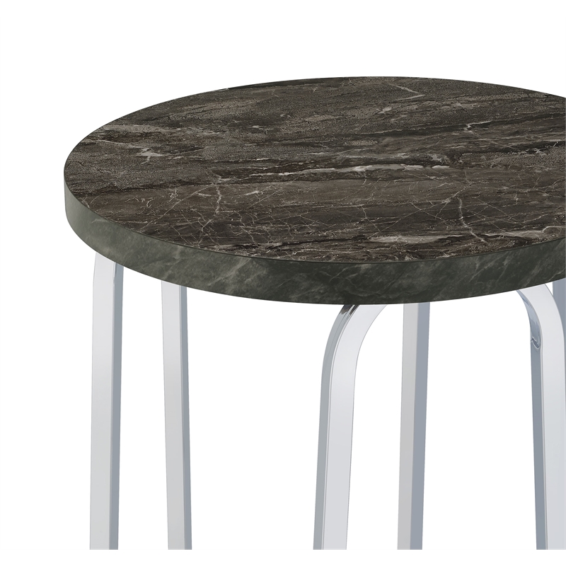 Pemberly Row Round Faux Marble Top Side Table with Arched Base in Gray