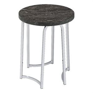 Pemberly Row Round Faux Marble Top Side Table with Arched Base in Gray