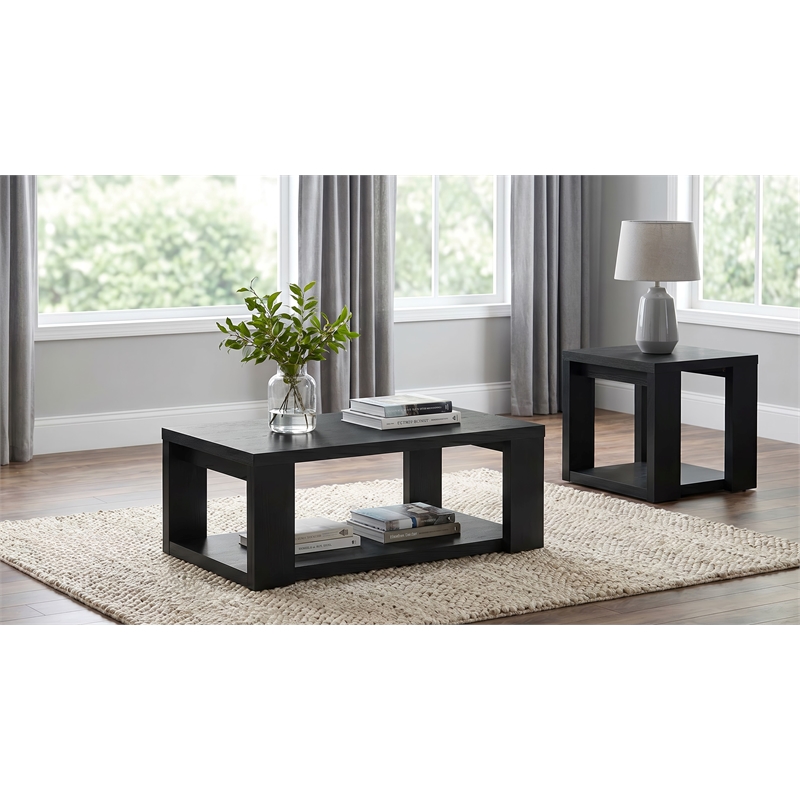 Pemberly Row 2-Piece Engineered Wood Table Set with Open Shelves in Black