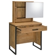 Pemberly Row Engineered Wood Vanity Set with Mirror and Stool in Brown
