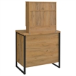 Pemberly Row Engineered Wood Vanity Set with Mirror and Stool in Brown