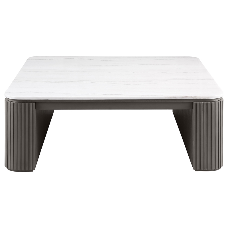 Pemberly Row 3-Piece Square Marble Top Coffee and End Table Set in Charcoal