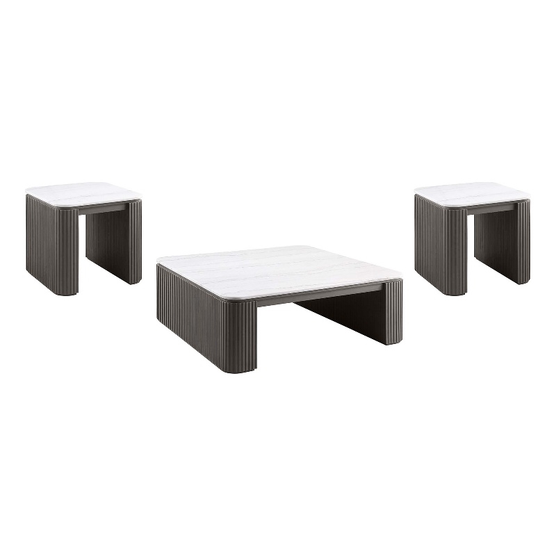 Pemberly Row 3-Piece Square Marble Top Coffee and End Table Set in Charcoal