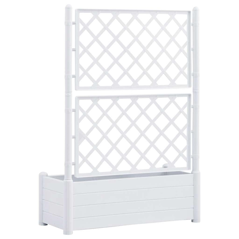 Pemberly Row Rectangular UV-Resistant Garden Planter with Trellis in White