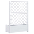 Pemberly Row Rectangular UV-Resistant Garden Planter with Trellis in White