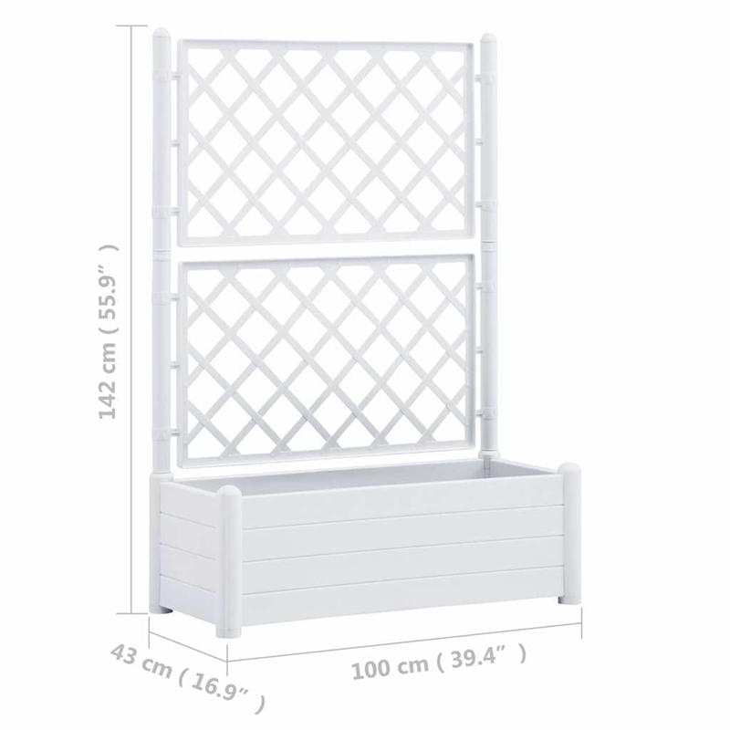 Pemberly Row Rectangular UV-Resistant Garden Planter with Trellis in White
