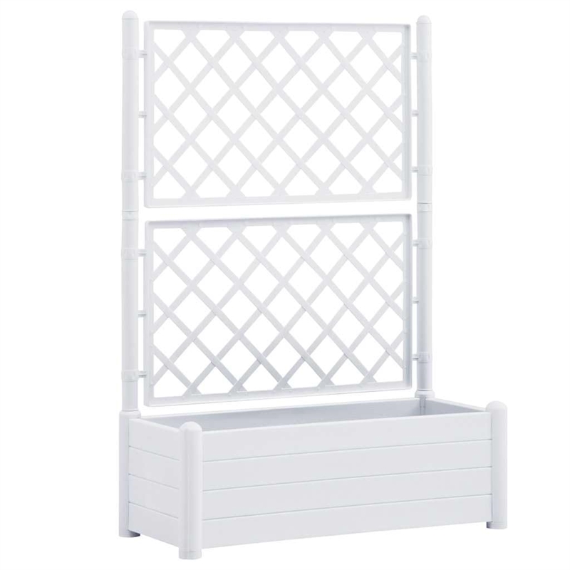 Pemberly Row Rectangular UV-Resistant Garden Planter with Trellis in White