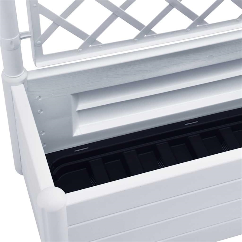 Pemberly Row Rectangular UV-Resistant Garden Planter with Trellis in White