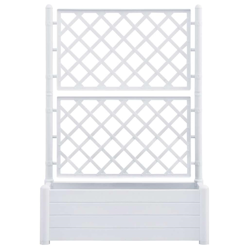Pemberly Row Rectangular UV-Resistant Garden Planter with Trellis in White