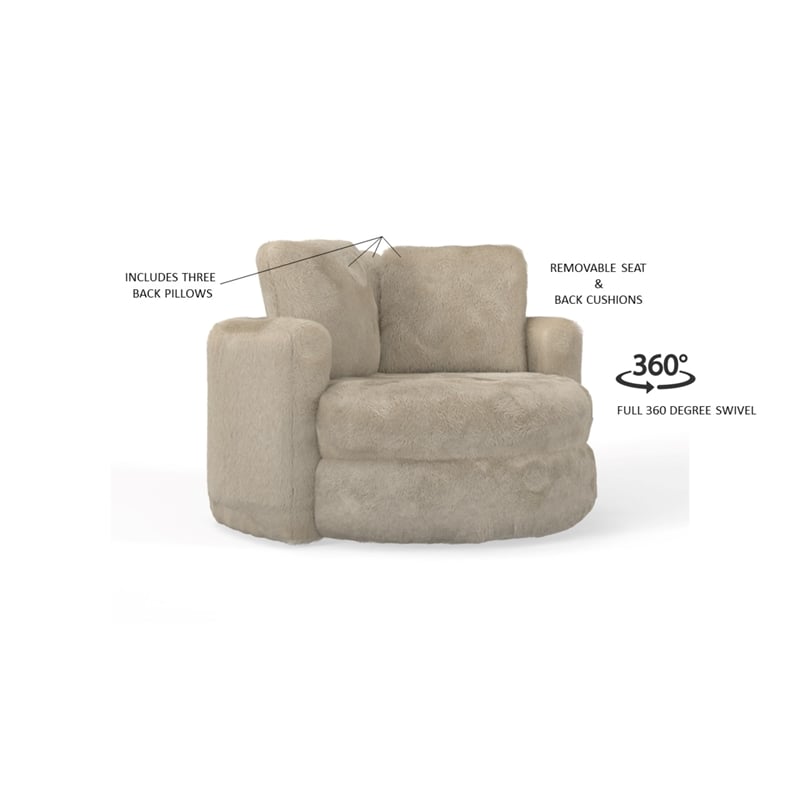 Pemberly Row Faux Fur Swivel Barrel Accent Chair with Oversized Design