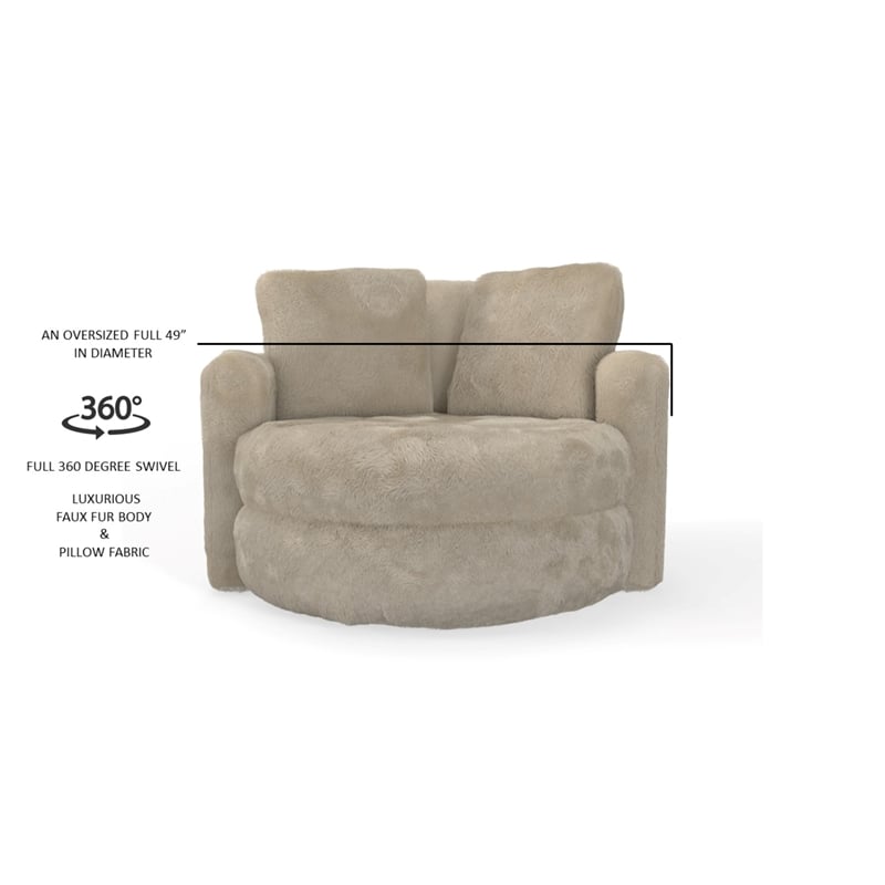 Pemberly Row Faux Fur Swivel Barrel Accent Chair with Oversized Design