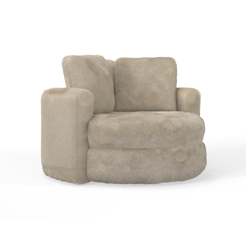 Pemberly Row Faux Fur Swivel Barrel Accent Chair with Oversized Design