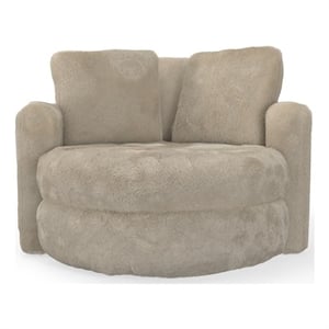 Pemberly Row Faux Fur Swivel Barrel Accent Chair with Oversized Design